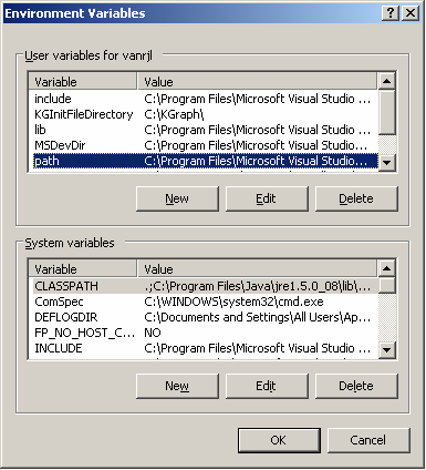 Environment Variables Screen