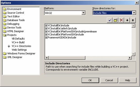 Visual Studio .NET Options Screen