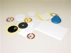 A photograph of various passive RFID tags