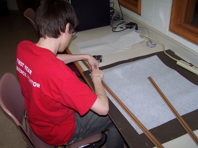 Cutting diffusion/projection material (thick interfacing) - later found to not work as well as other materials