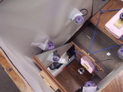 View from above during testing without projector - IR showing up purple, white squares later removed